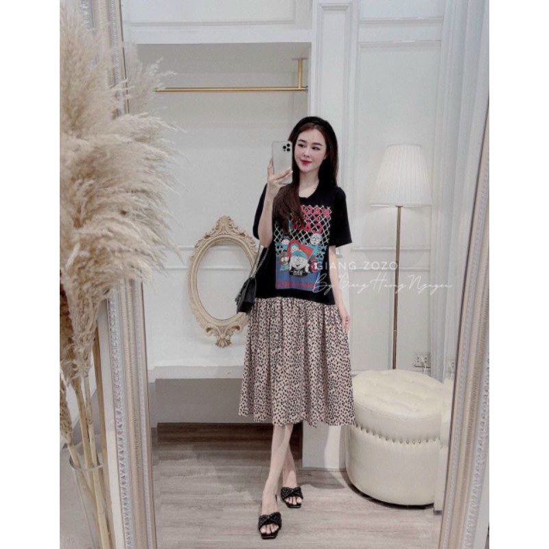 VÁY COTTON ĐEN IN HÌNH PHỐI DA BÁO | BigBuy360 - bigbuy360.vn