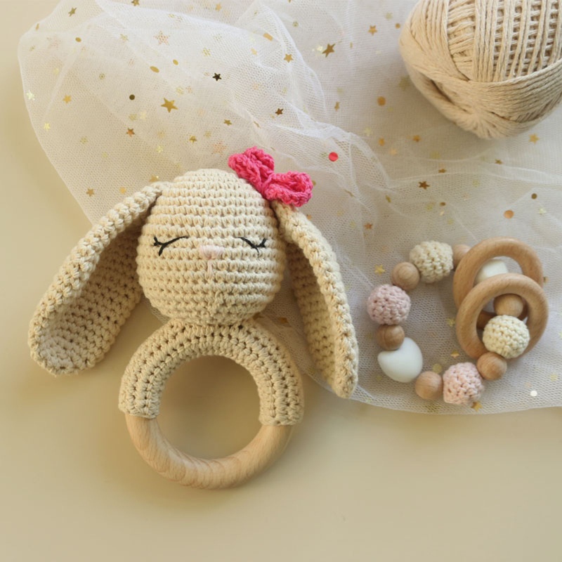 Giá Đỡ Núm Vú Giả / Vòng Đeo Tay Đồ Chơi Lục Lạc Hình Thỏ Đan Móc Tay Đồ Chơi Cho Bé Mọc Răng