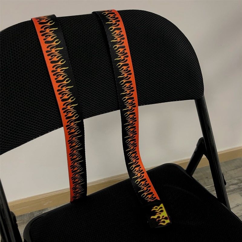 Thắt lưng 227004 khóa trượt vải canvas in họa tiết ngọn lửa phong cách Hàn Quốc dễ phối đồ cho nam nữ