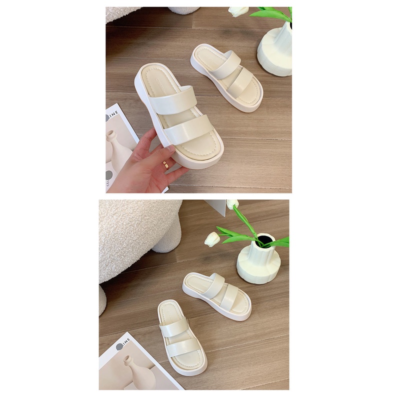 Sandal đế dày, 2 quai da mềm phong cách Hàn Quốc