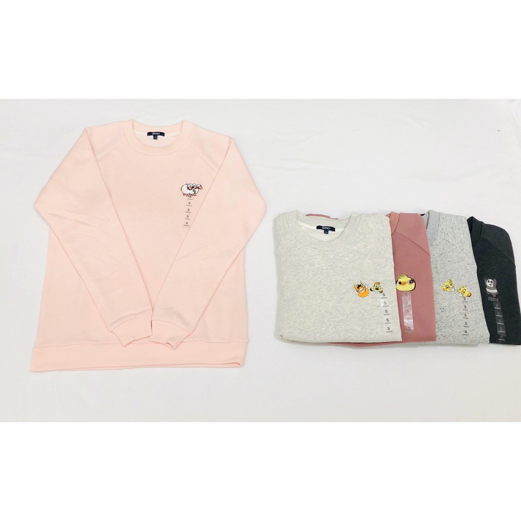 Áo sweater nữ nỉ bông tay dài phom rộng thêu logo hình