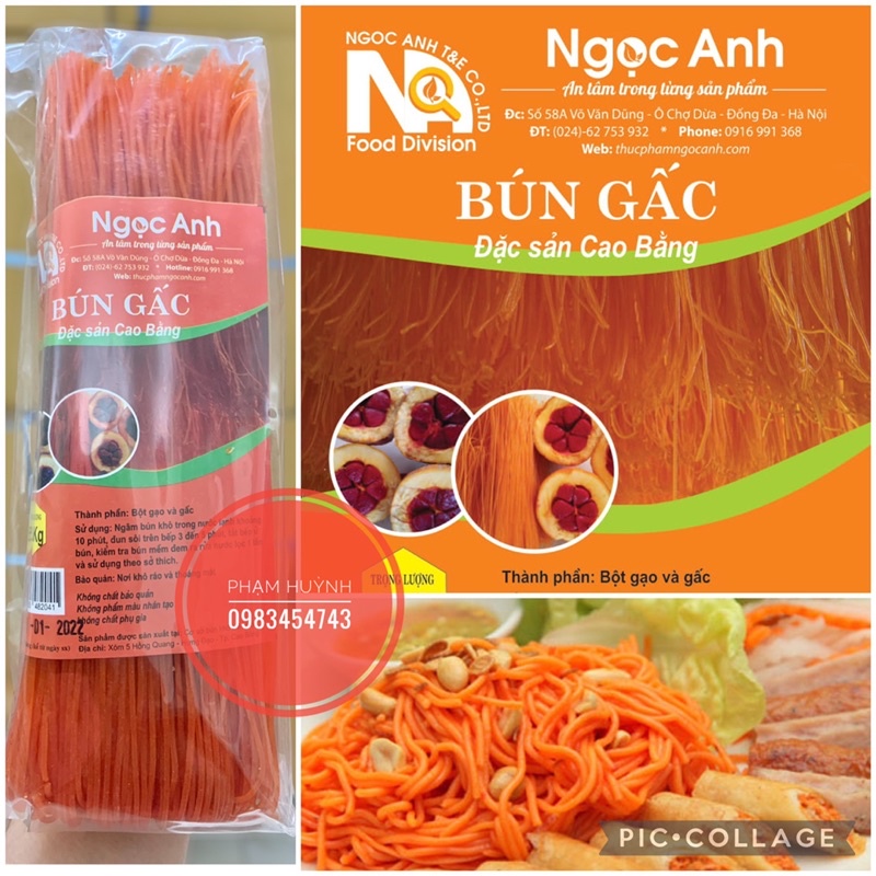 Bún gấc Cao Bằng gói 500gr màu gấc tự nhiên không phẩm màu, ăn kiêng eatclean