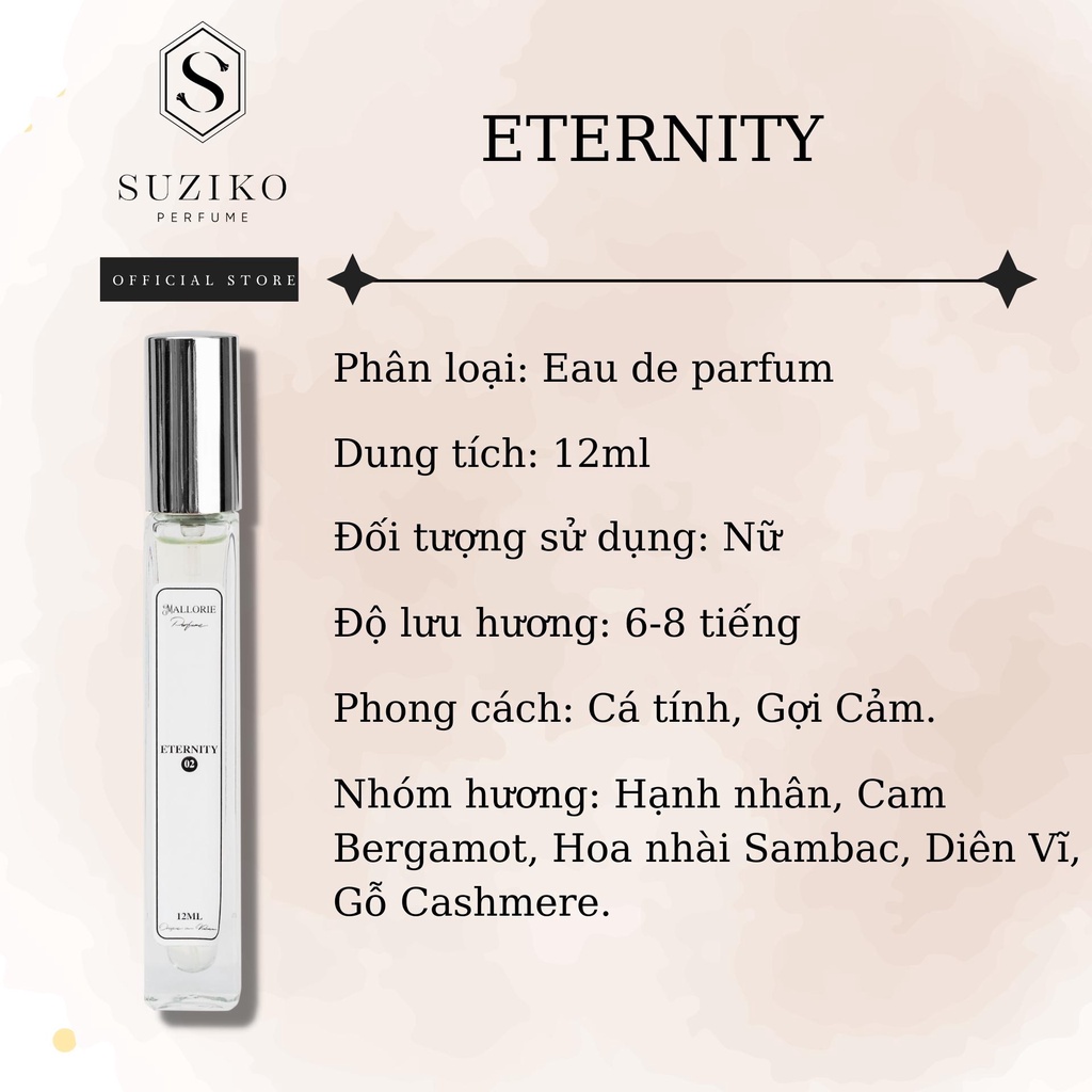 Nước hoa nữ Suziko Enternity cá tính, ngọt ngào. Nước hoa mini gợi cảm 10ml dạng lăn tiện lợi