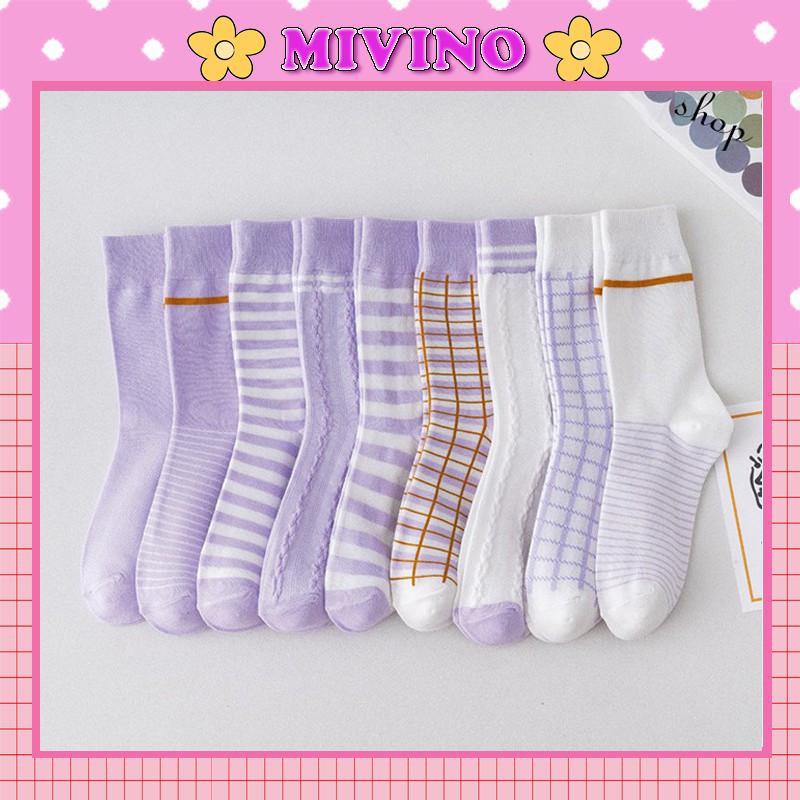 Tất hàn quốc Mivino tất cổ cao tím vintage nhẹ nhàng cực xinh TN61