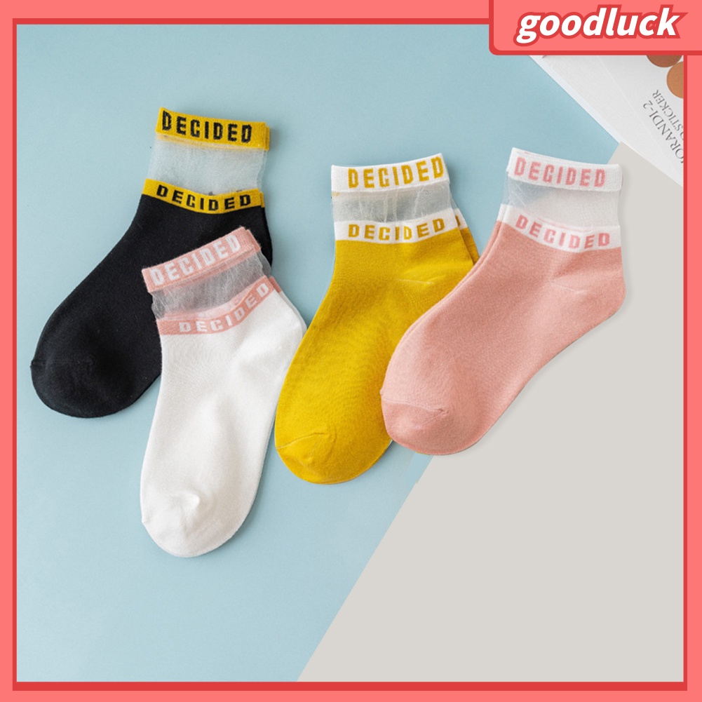 Set 2 Đôi Tất Lưới Thoáng Khí In Chữ Thời Trang Cho Nữ