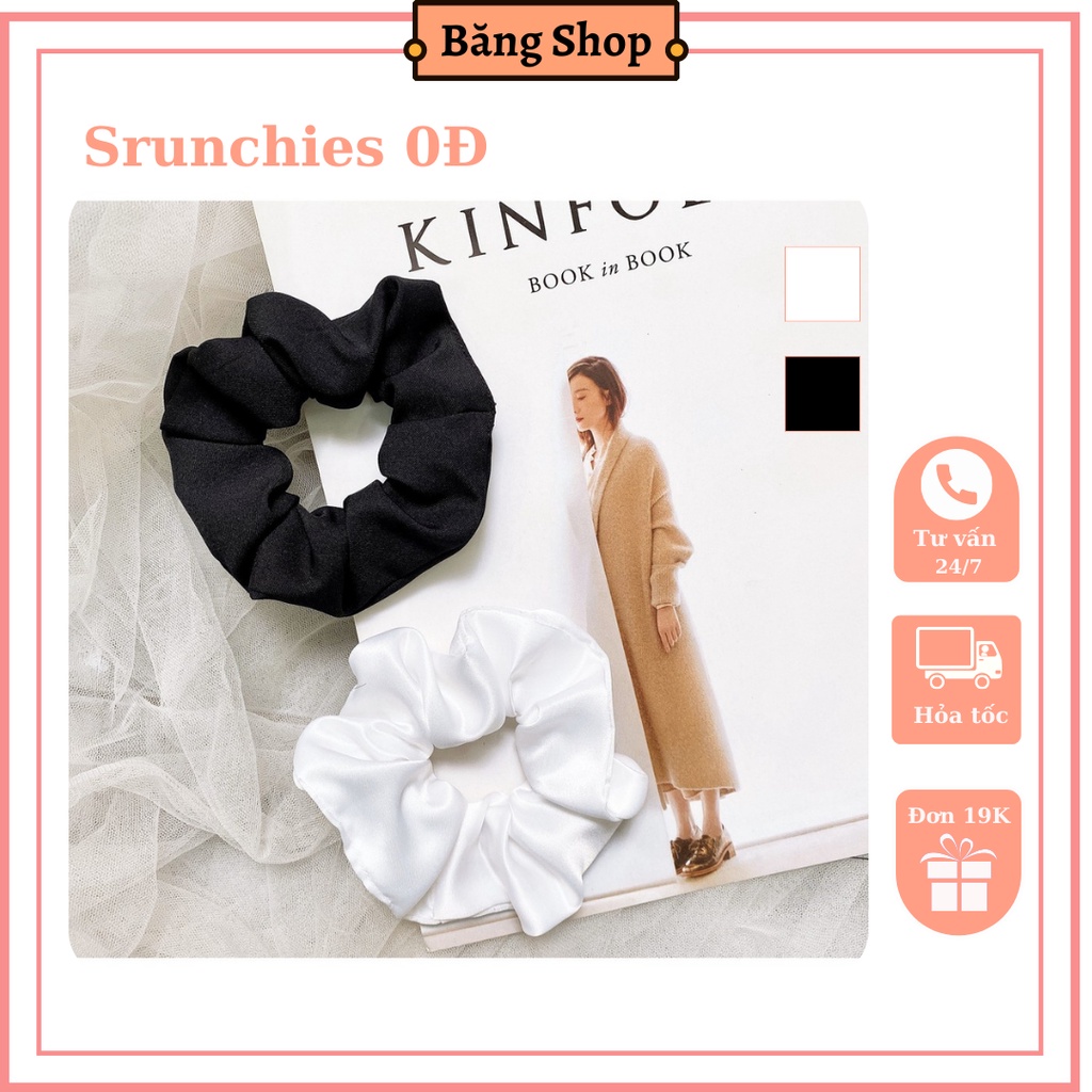 Dây buộc tóc scrunchies phi bóng màu đen, trắng 12cm cá tính, xinh xắn