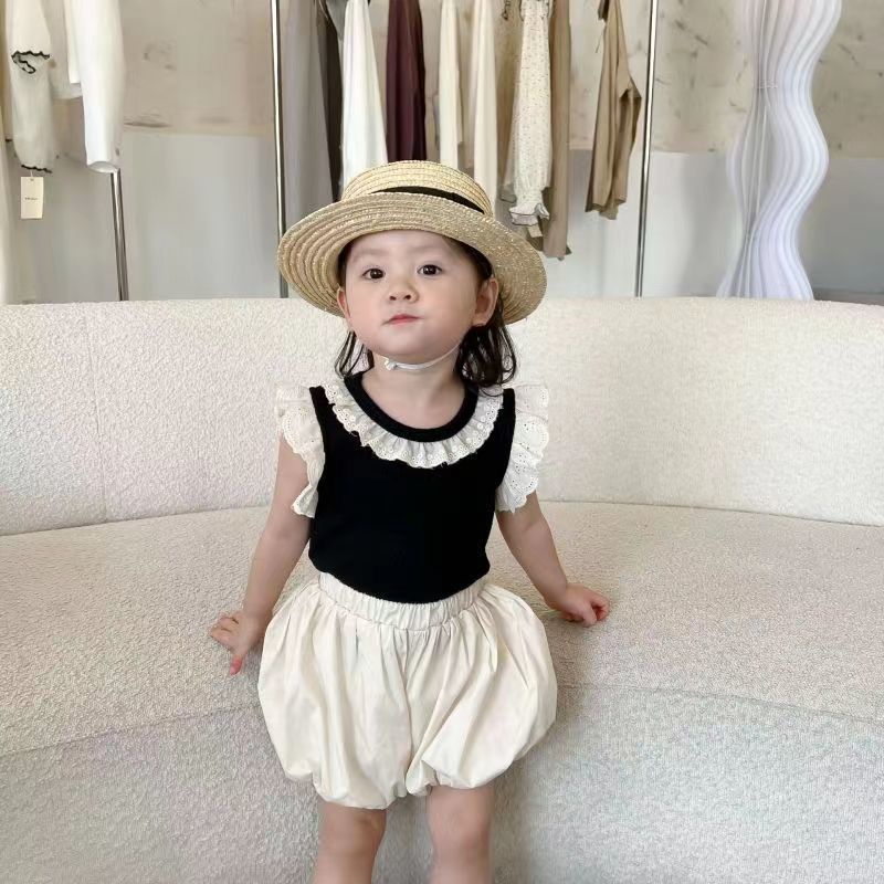 Hàng Có Sẵn Áo Sát Nách Cổ Lá Sen Mỏng Mùa Hè Phong Cách Hàn Quốc Nhật Bản Ngọt Ngào Cho Bé Gái