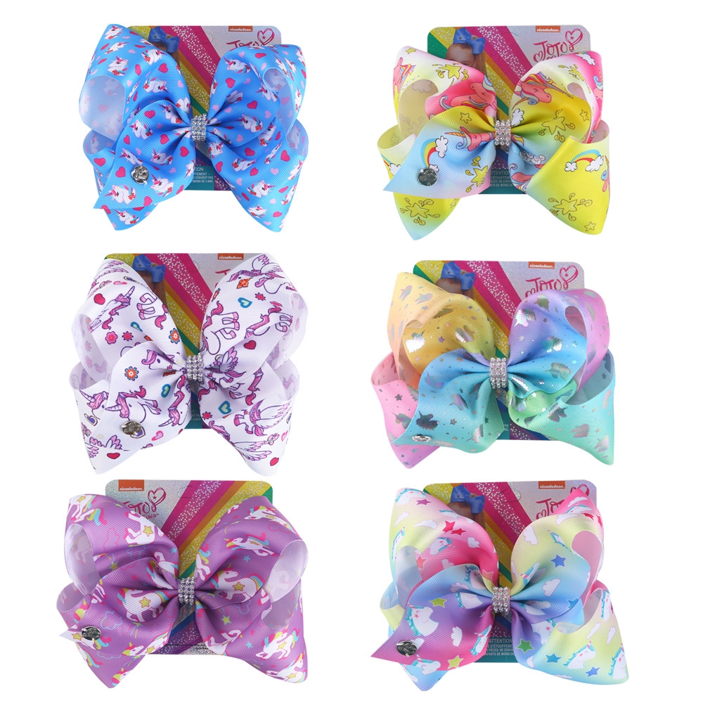 JOJO Siwa 8 Inch Ngôi Sao Đồng Kỳ Lân Tình Yêu Kết Hợp Nơ Tóc 8 Inch Nơ Trẻ Em