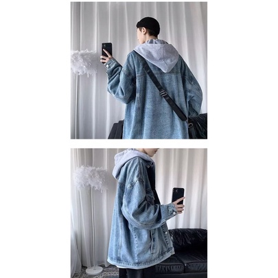 Áo Khoác Jean Thêu Túi Phối Nón Nỉ 2 Lớp, Áo Bò Thời Trang Unisex From Rộng Phong Cách Hàn Quốc