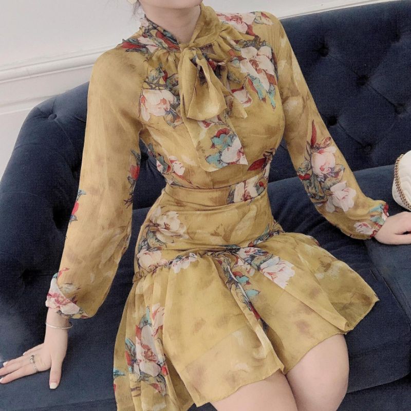 V452 Đầm dự tiệc, Đầm thiết kế cổ tàu thắt nơ bản to tay dài bo chun, nhún bèo đuôi cá váy 2 lớp | BigBuy360 - bigbuy360.vn