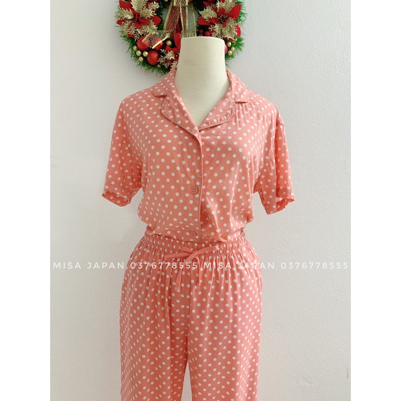 Bộ mặc nhà nữ Pyjama UNI chấm bi vải mềm mát