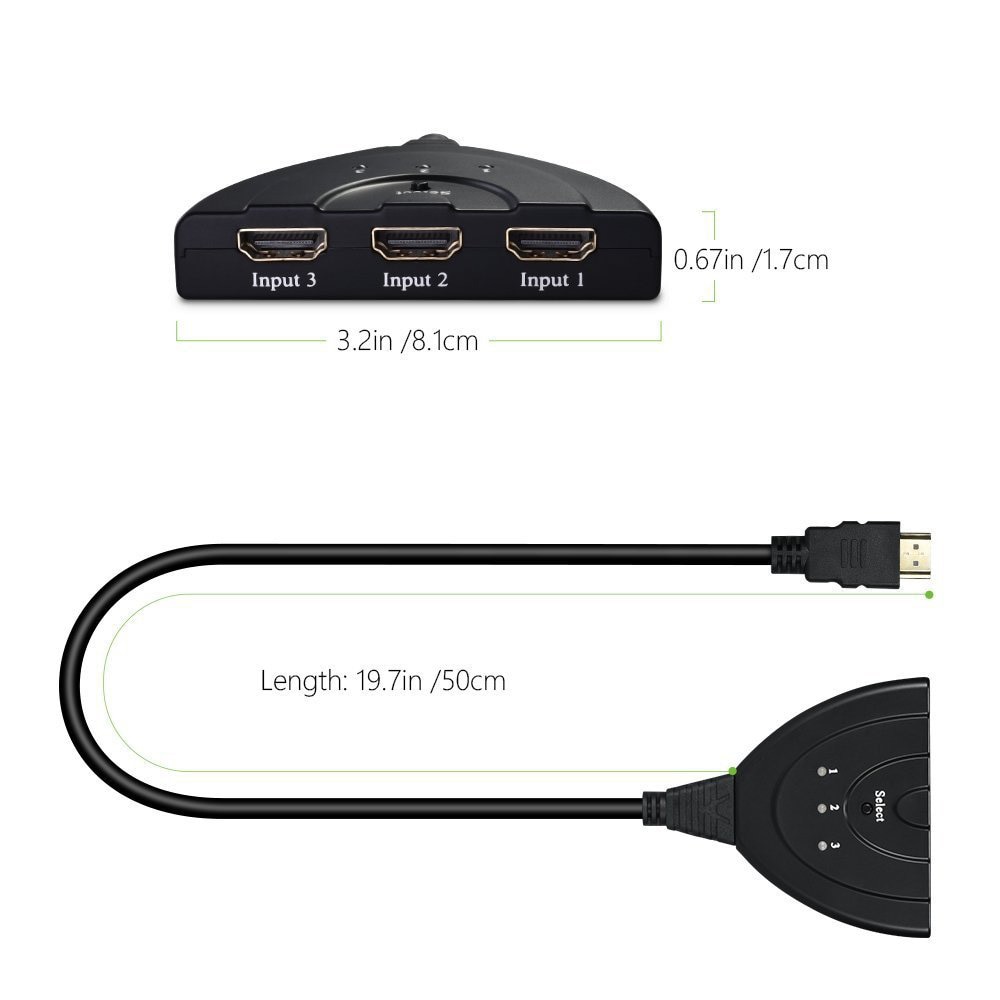 3 in 1 out Port Hub HDMI Switch HDMI Splitter 3 Ports Mini Switcher Cable 1080P