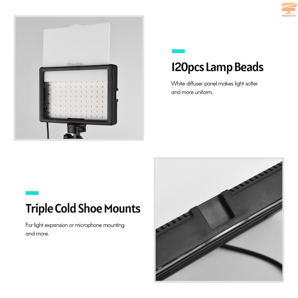 Andoer Bộ 2 Đèn Led Usb 3200k-5600k 1280 Hạt 148cm / 58in Có Thể Điều Chỉnh Độ Sáng Kèm Giá Đỡ Ba Chân Dùng Để Chụp Ảnh