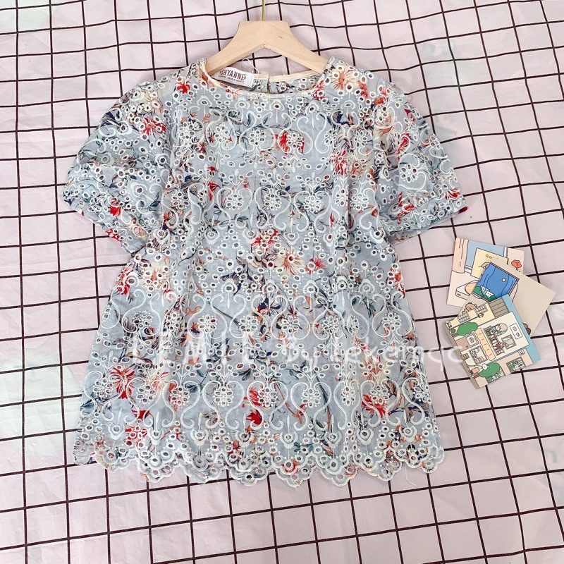 Áo Hoa Nhí Tay Bồng Dáng Xuông Babydoll Hoạ Tiết Thêu Basic A26 Ảnh Thật Video Lekemqc 🦋