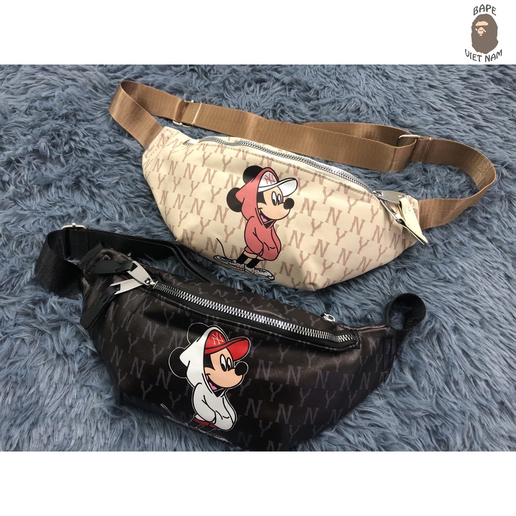 [Ảnh thật + FREESHIP] Túi bao tử NY MLB, Túi đeo chéo NY Mickey chất liệu Canvas 2 màu đen, Be BapeVN | BigBuy360 - bigbuy360.vn