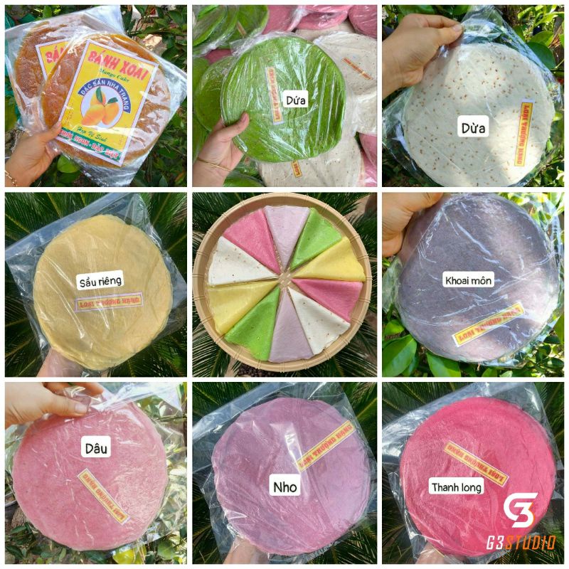 1 Bịch 10 cái bánh tráng sữa dừa,dứa,sầu riêng