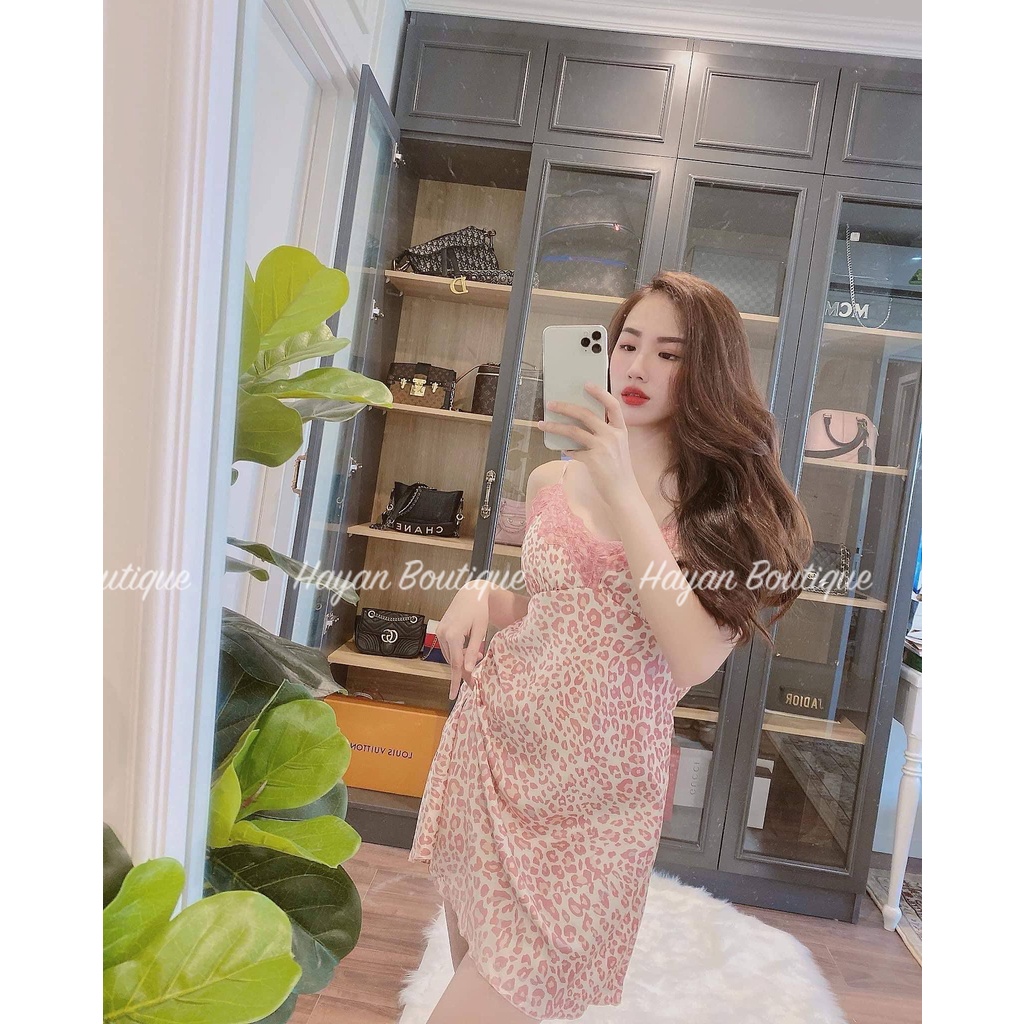 HT46 Váy ngủ sexy lụa da beo HỒNG sang chảnh kèm ĐỆM LÓT, đầm ngủ quyến rũ HT46 MÚT | BigBuy360 - bigbuy360.vn