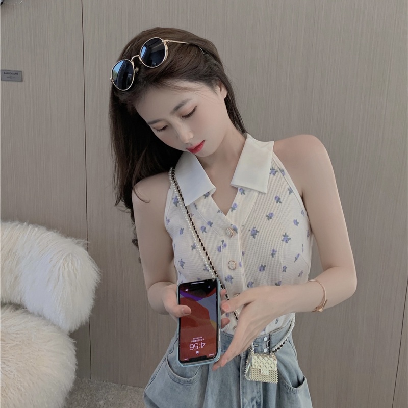 Áo Dệt Kim Sát Nách Cổ Chữ v Họa Tiết Hoa Màu Trơn Phong Cách Quyến Rũ Cho Nữ