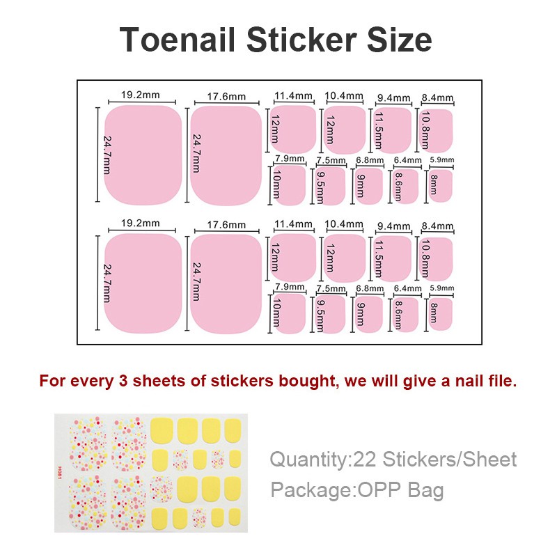 Set 22 Miếng Dán Móng Chân Giả 3D Thời Trang Diy H081-100