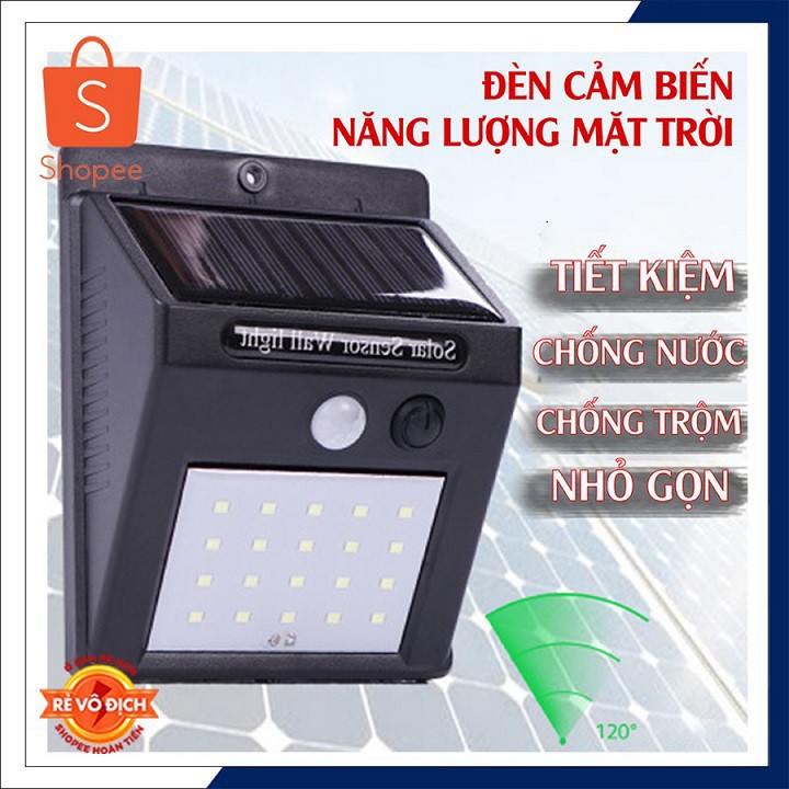 [FREESHIP] Đèn LED Cảm Biến Năng Lượng Mặt Trời 20LED