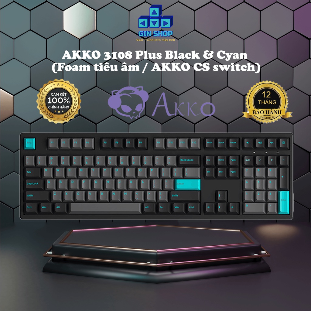 Bàn phím cơ AKKO 3087 - 3108 Plus Black & Cyan