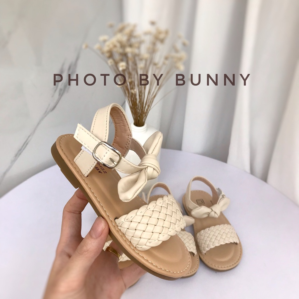 Sandal Quai Ngang Phối Quai Nơ Cực Yêu Cho Bé Gái K019
