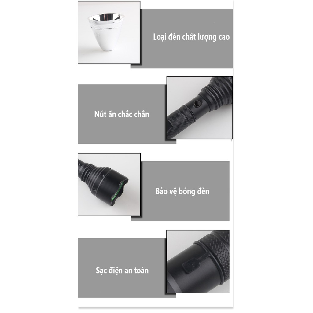 Đèn Pin Chống Trộm LYS015 ✔️Chính hãng✔️ Chiếu xa 600m, Chống nước, Pin Cực Bền +Tặng sạc, hộp đựng.