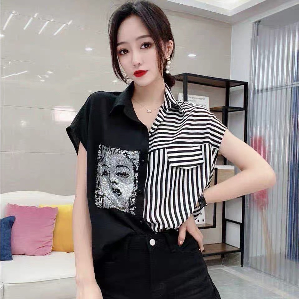 Áo sơ mi nữ phối kẻ hiện đại , cá tính xu hướng 2022 , dáng cánh dơi nhẹ , chất liệu lụa cát hàn siêu mát