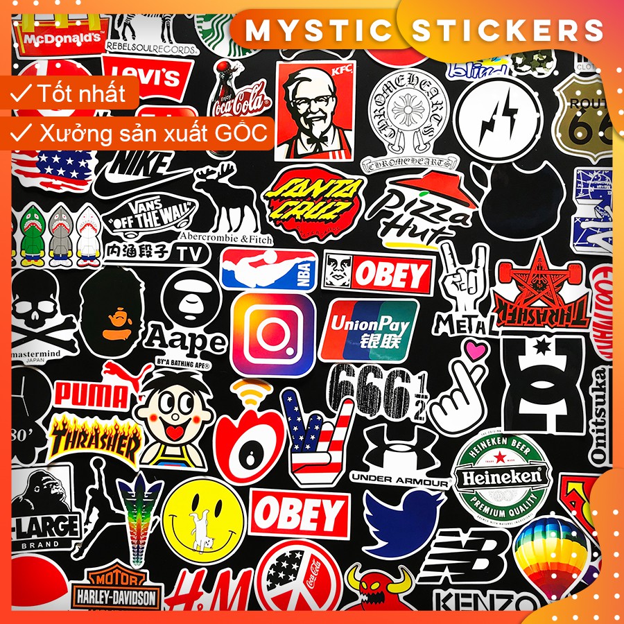 [LOGO] 100 Sticker chống nước trang trí, set mix ,dán xe laptop mũ bảo hiểm vali...