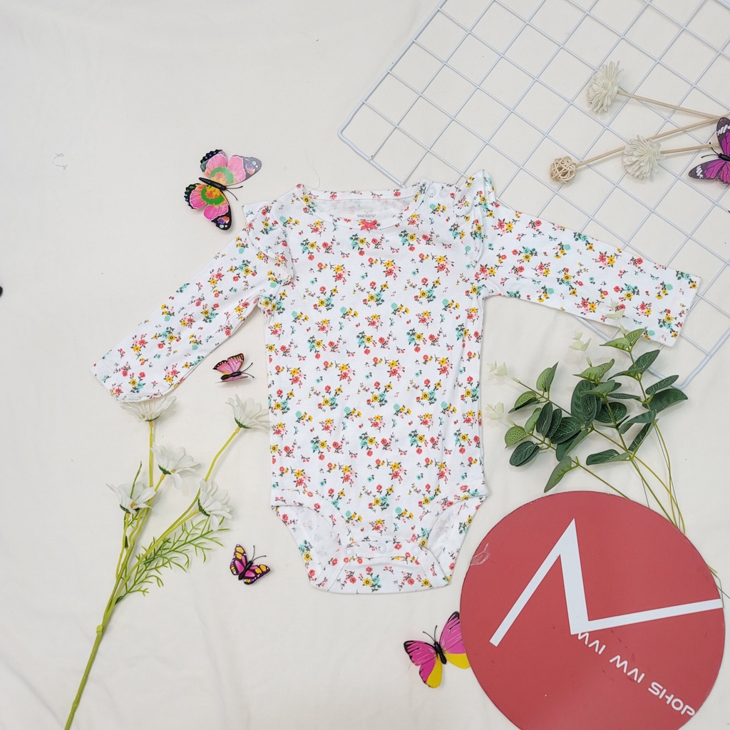 (9-12M chọn màu- gái) Body chip TAY DÀI xuất dư cổ tròn, cổ đáp vai cho bé gái- Bộ liền thân, BODYSUIT cho bé