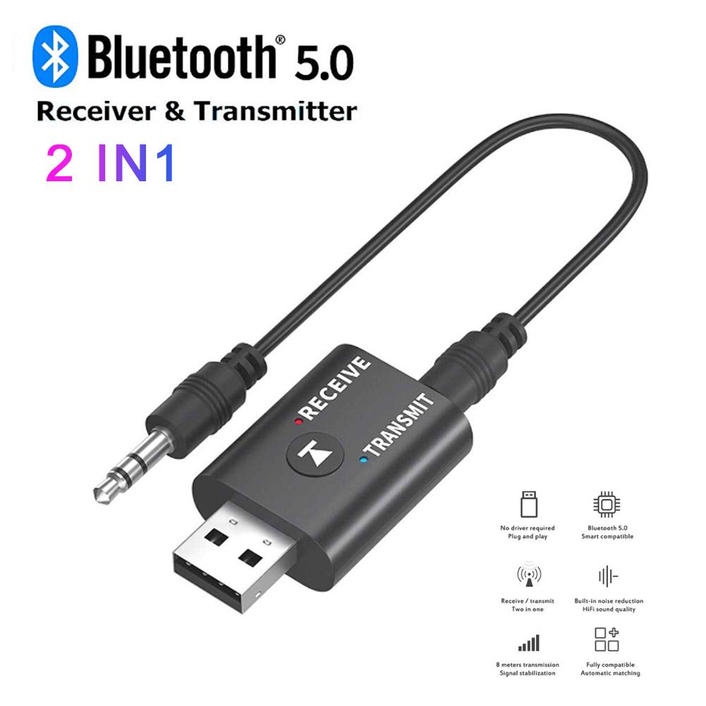 Bộ thu âm thanh 2 IN 1 USB Bluetooth 5.0 Bộ chuyển đổi bộ phát không dây Aux trên ô tô cho TV Loa PC trên ô tô