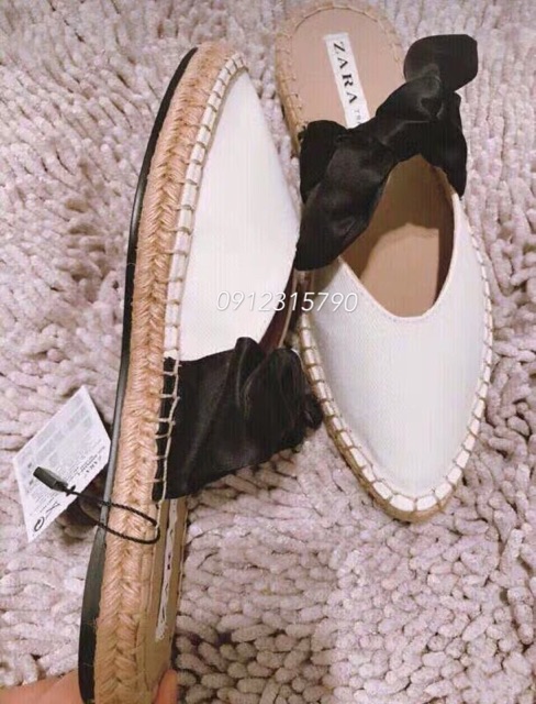 Dép sục đế cói quai nơ ZaRa . Ảnh thật