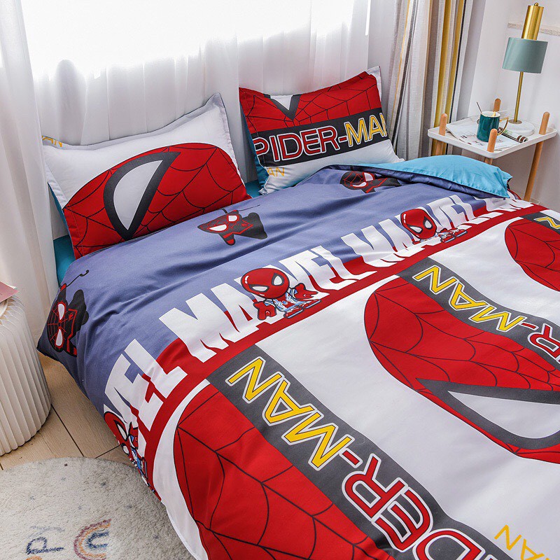 [RẺ VÔ ĐỊCH] Bộ chăn ga gối Siêu anh hùng Siêu nhân người nhện Spider Man 100% Cotton Poly cao cấp - Hàng xuất khẩu