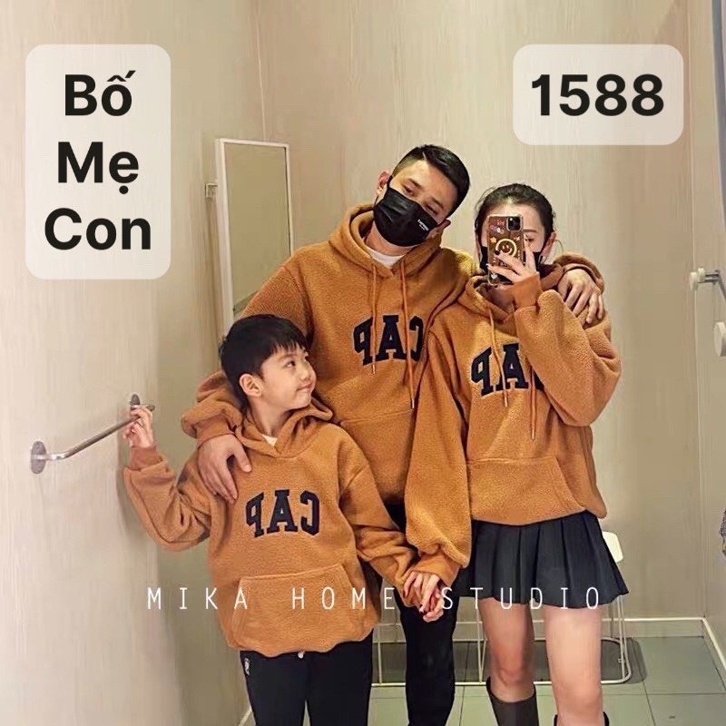 AB139 - ÁO NỈ HOODIE GIA ĐÌNH MŨ LIỀN MÀU NÂU GAP