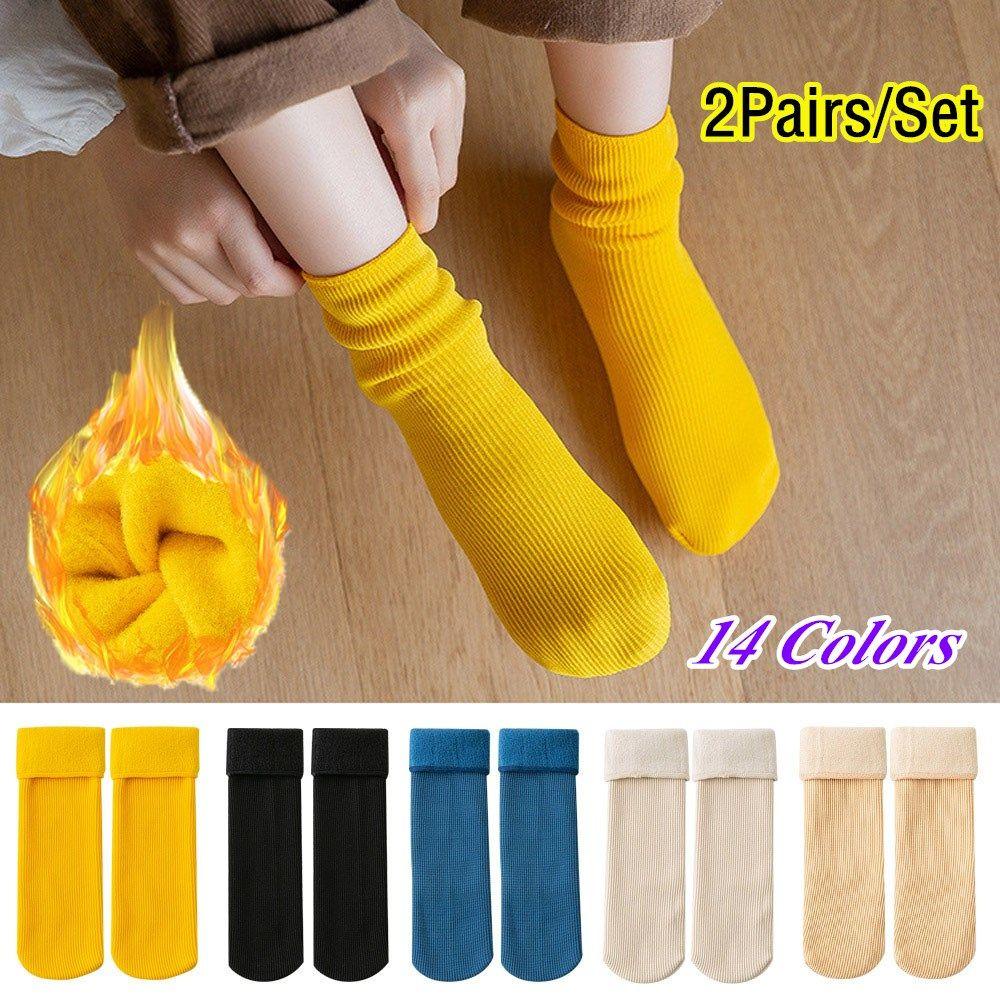 Bộ 2 Đôi Vớ Ngủ Dày Giữ Ấm Không Đường May Free Size Cho Bé