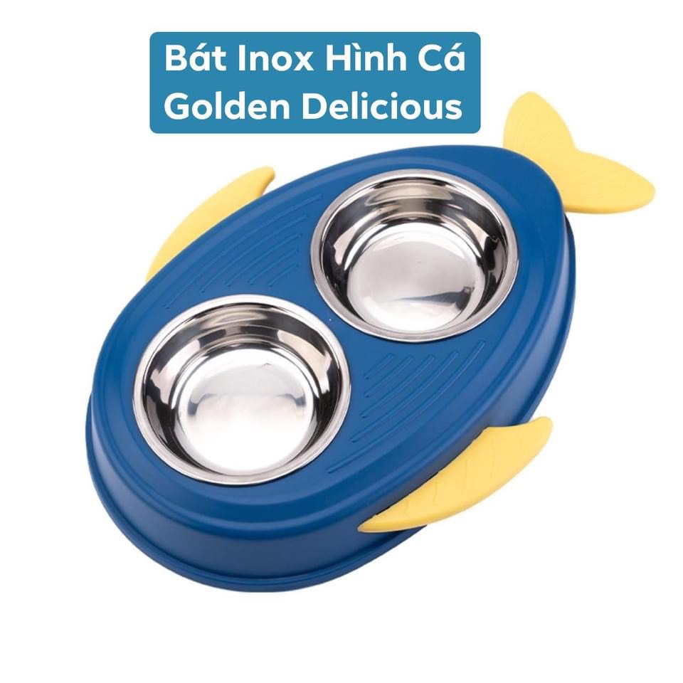 Bát Ăn 2 Ngăn Hình Con Cá Cho Mèo Chất Liệu Inox - Màu Sắc Đẹp Sang Trọng - Chất Liệu Cao Cấp - Kích Thước D 35 x R 23cm