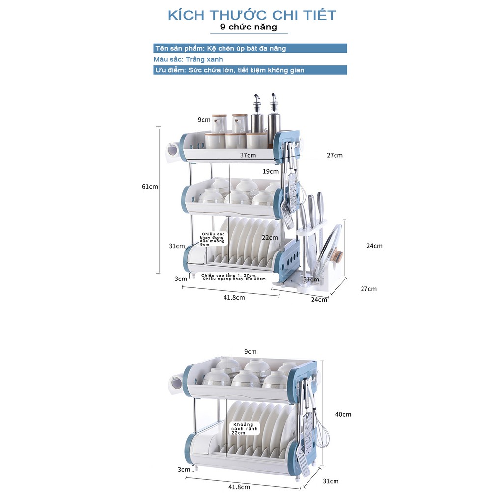 [KỆ CHÉN CHỐNG ẨM MỐC] Kệ úp chén 3 tầng PVC - nhựa cấp thực phẩm - an toàn cho gia đình