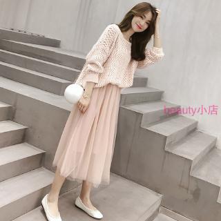 Set áo sweater chất liệu dệt kim + chân váy cao cấp thời trang