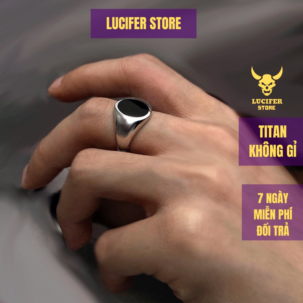 Nhẫn Nam Bạc Đẹp Cá Tính Unisex HipHop Basic Ngầu Trơn Nam Black Oval Ring Lucifer Store Nhẫn Titan Không Gỉ- Black Oval