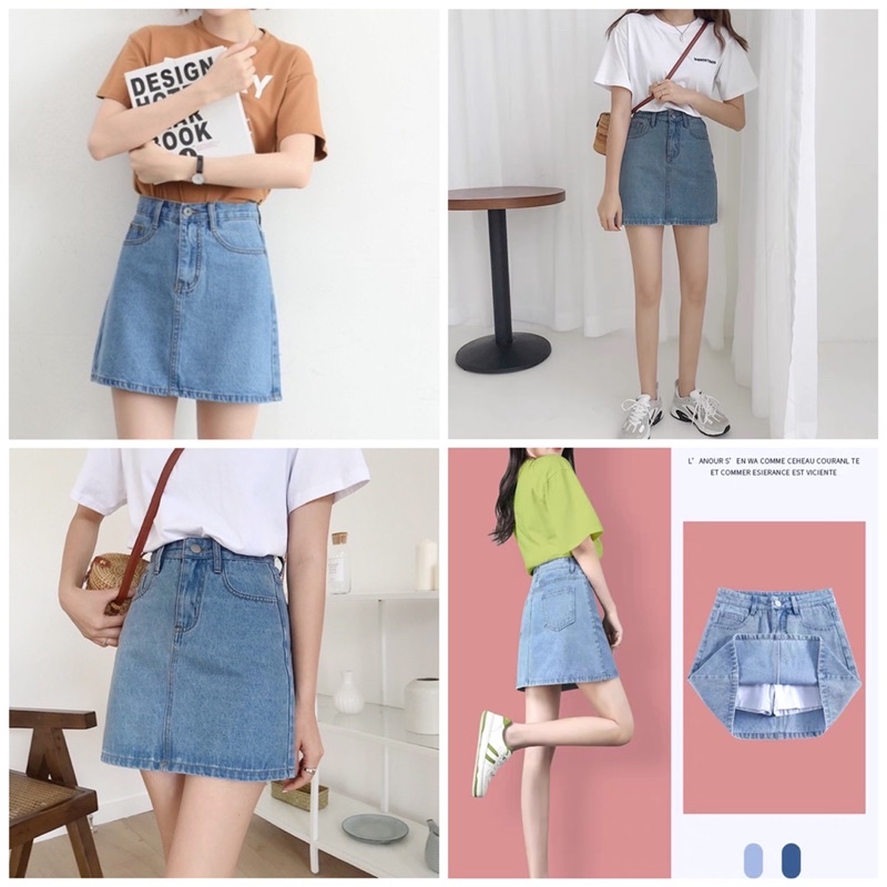 [Ảnh thật/Video]Chân váy jean ngắn co dãn có lót trong Chán váy bò jummy may gấu hàng đẹp form chuẩn Hàn Quốc