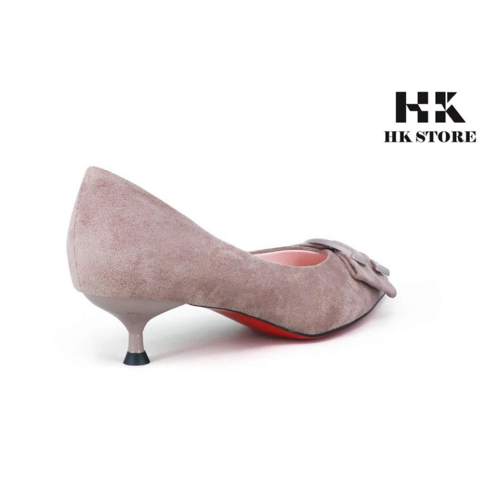 Giày công sở nữ 🧡  HT.NEO 🧡  da lộn trẻ chung kết hợp gót nhọn 3cm siêu xinh xắn đính nơ trang trí thời trang cực đẹp