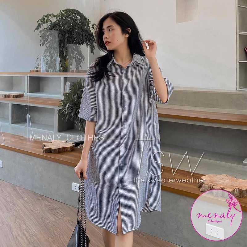 Váy sơ mi xuông rộng VH020, mẫu váy ulzzang style hàn quốc kiểu dáng năng động trẻ trung, bầu bí bon chen thoải mái