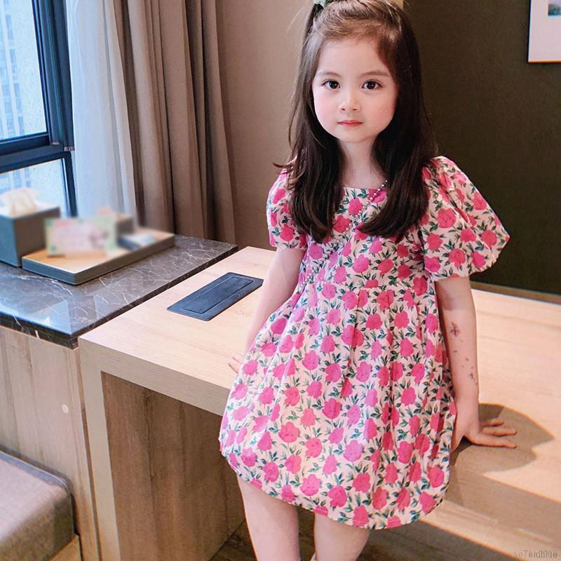 Đầm Hoa Tay Phồng Hàn Quốc Cho Bé Gái