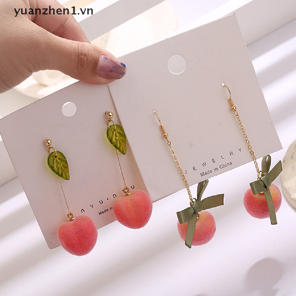 Bông Tai Dáng Dài Hình Quả Đào Phối Tua Rua Màu Hồng Ngọt Ngào Lãng Mạn Thời Trang Dự Tiệc Cho Bạn Gái
