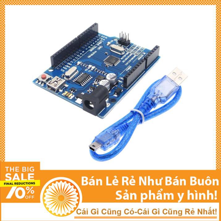 Bo Mạch Uno R3 Atmega328P CH340G Cổng Mini USB Nạp Code + Cáp Mini USB