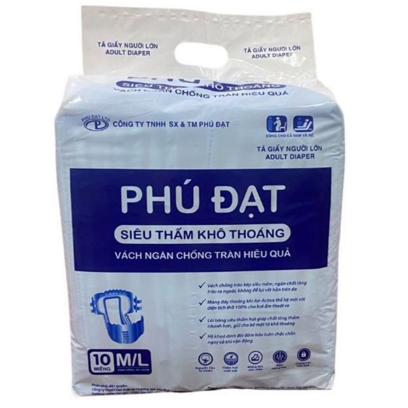 Tã bỉm dán phú đạt có hai vách chống chào, dành cho người già, phụ nữ sau sinh siêu thấm hút ,Size 40-80kg