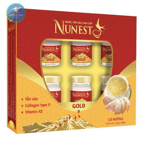 Hộp yến sào cao cấp collagen vitamin K2 có đường Nunest Gold 6 lọ x 70ml
