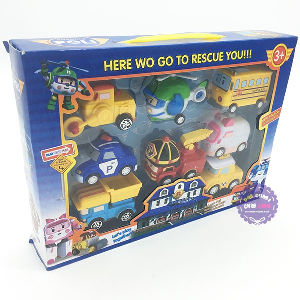 Hộp đồ chơi 8 xe ô tô Robocar Poli chạy trớn
