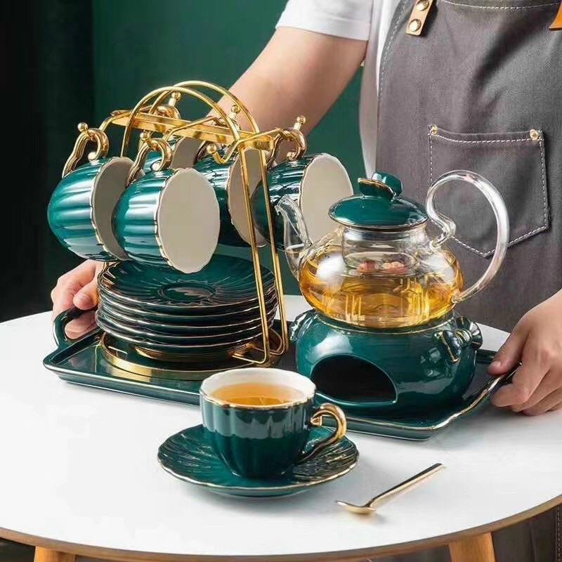 Bộ trà sứ sương cao cấp bếp đốt kèm giá treo- Bộ ấm chén đẹp