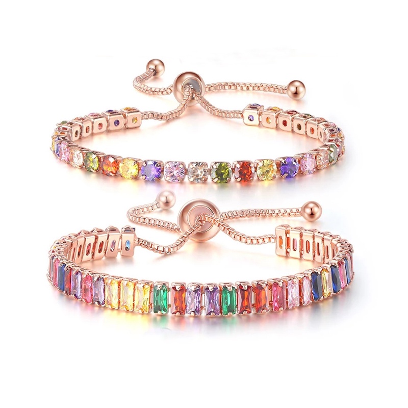 Vòng Tay Nhiều Màu Sắc Đính Đá Zircon Màu Sắc Cầu Vồng Xinh Xắn Dành Cho Nữ